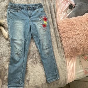 mom jeans with flowers on the side